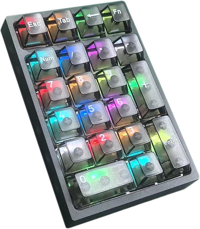 Boyi TD21 Hot Swappable Numpad,21 Keys Mini Numpad Portable Keypad Bluetooth 5.0/2.4GHz/Wired Number Pad Keyboard PBT Keycaps RGB Backlit Type-C Mini Keyboard(Black Transparent Keycaps) - Image 1